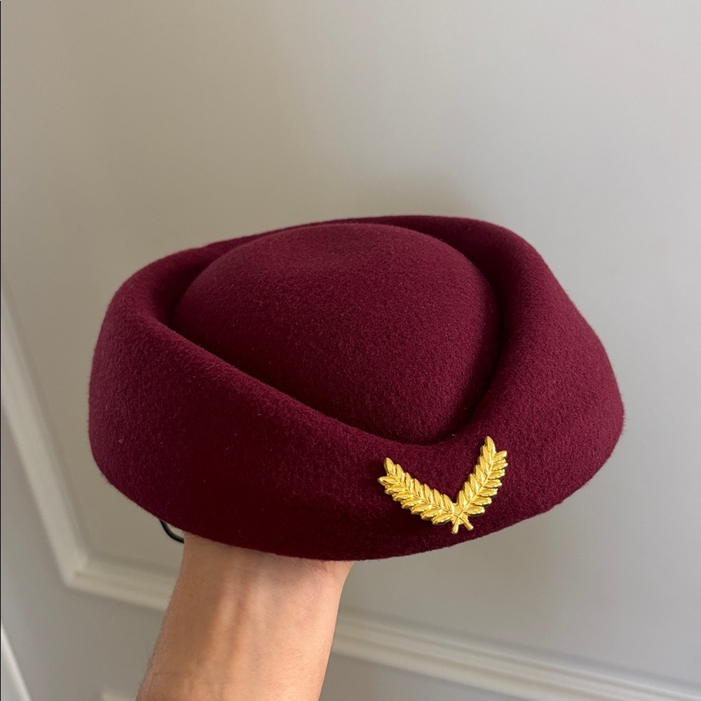 Airline Stewardess Flight Attendant Air Hostess  Vintage Lookinghat wine red